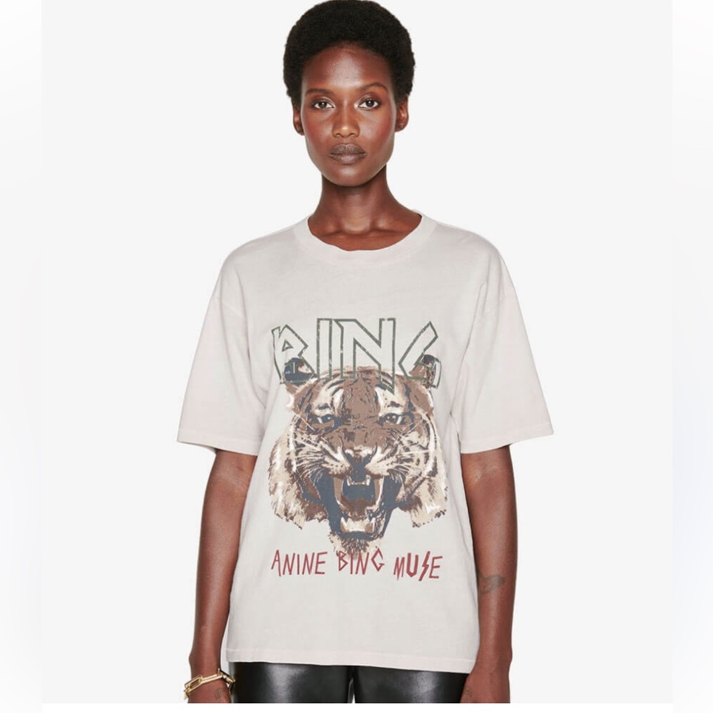 Anine Bing Beige Tiger Graphic Tee